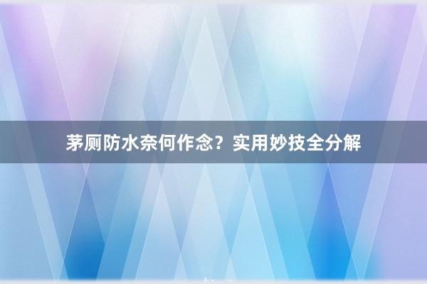 茅厕防水奈何作念？实用妙技全分解